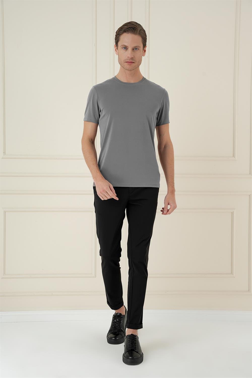 Ts 895 Comfort Fit Bisiklet Yaka Modal Kısa Kol Casuel Vizon Tişört