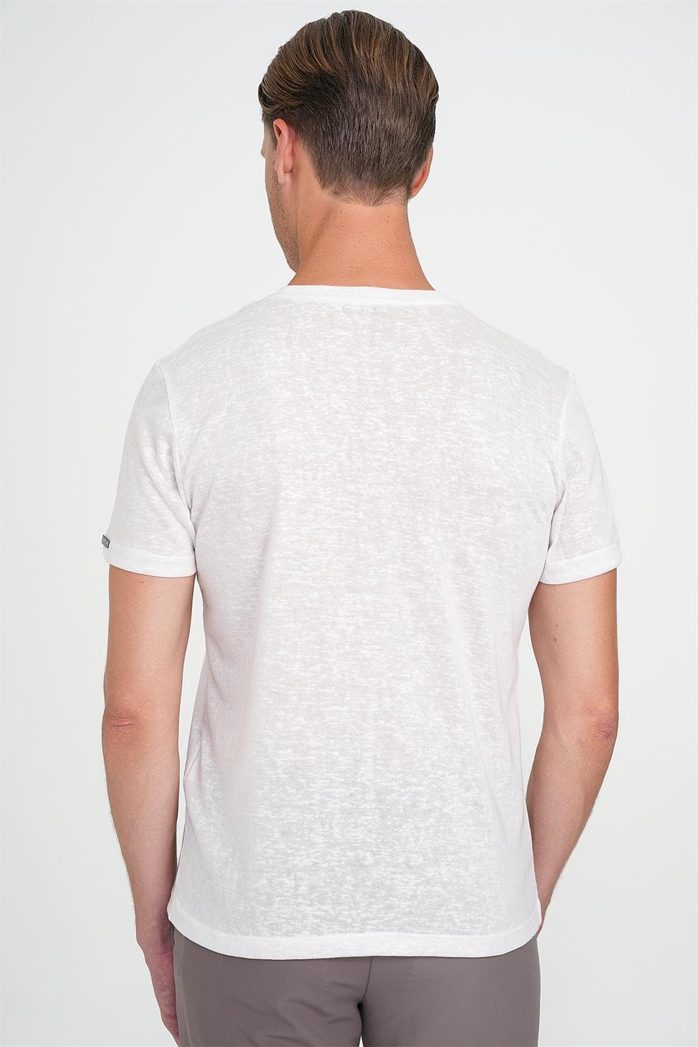 Ts 902 Comfort Fit Bisiklet Yaka Viskon Karışımlı Casual Ekru Tişört