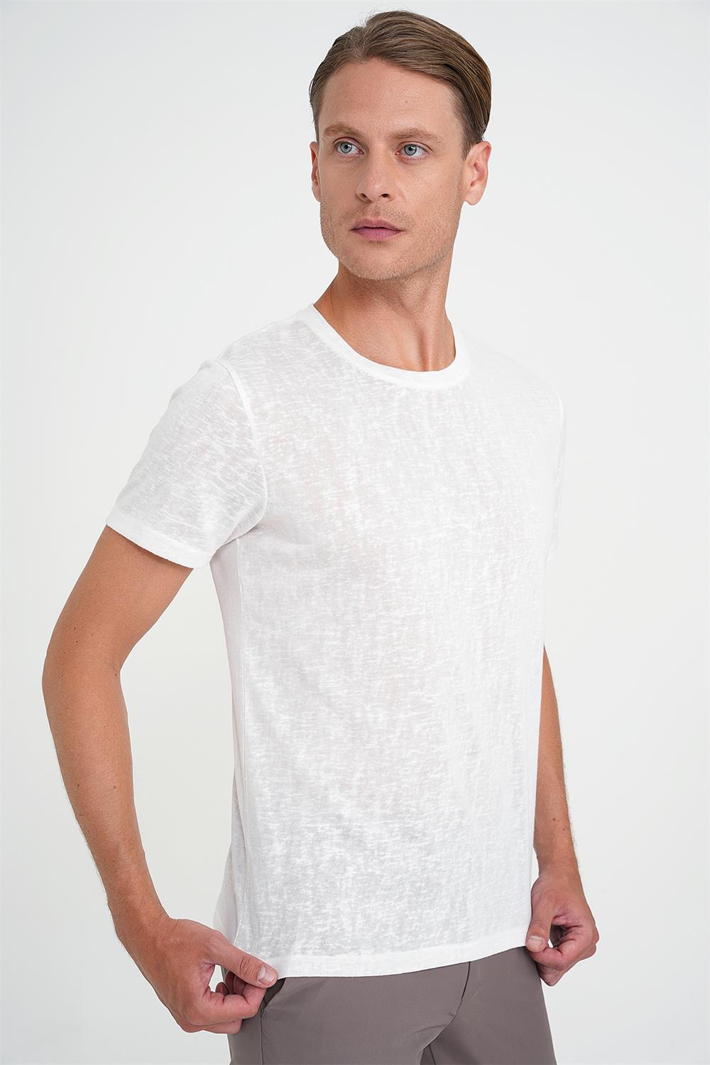 Ts 902 Comfort Fit Bisiklet Yaka Viskon Karışımlı Casual Beyaz Tişört