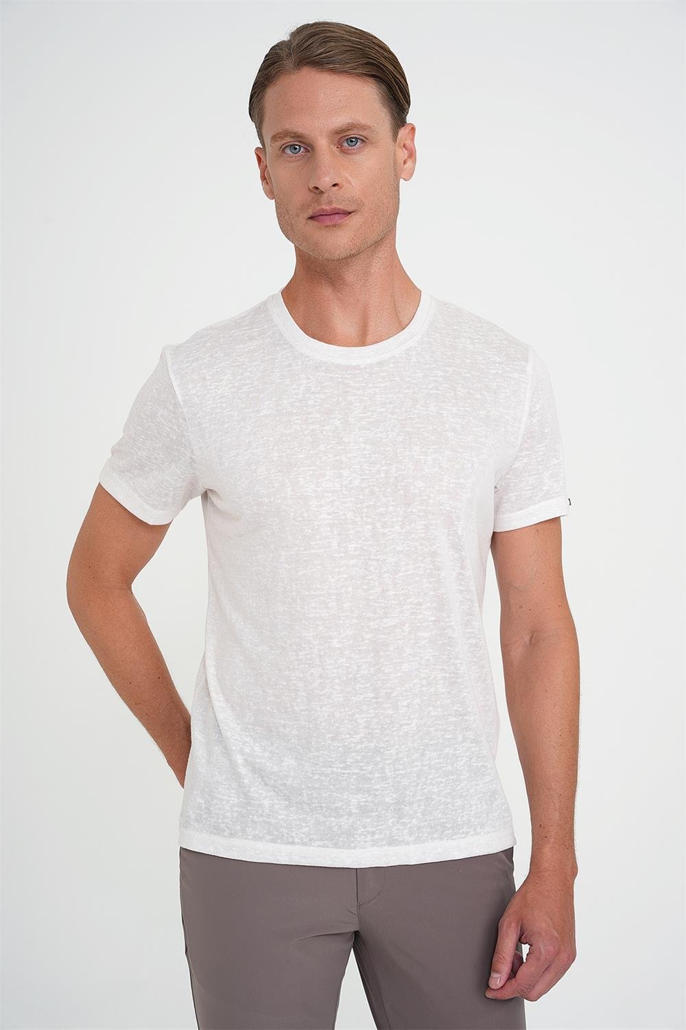 Ts 902 Comfort Fit Bisiklet Yaka Viskon Karışımlı Casual Ekru Tişört