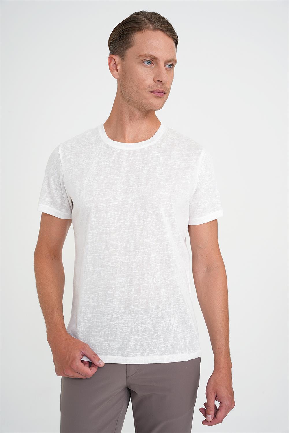 Ts 902 Comfort Fit Bisiklet Yaka Viskon Karışımlı Casual Beyaz Tişört