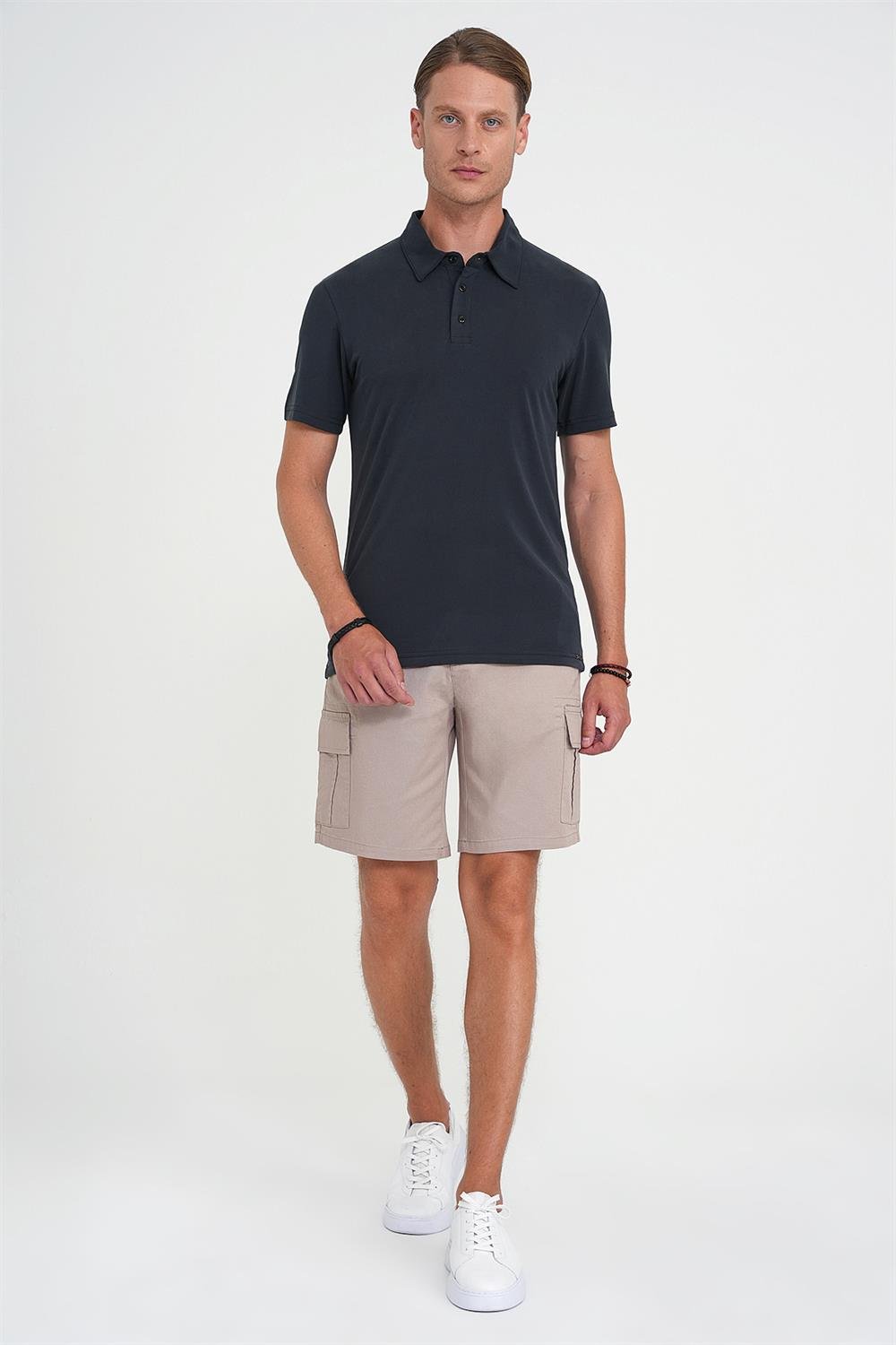 Ts 903 Comfort Fit Polo Yaka Modal Karışım Kısa Kol Casual Siyah Tişört