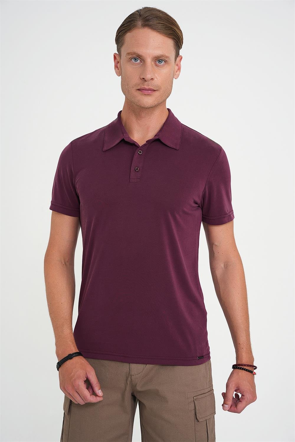 Ts 903 Comfort Fit Polo Yaka Modal Karışım Kısa Kol Casual Mürdüm Tişört