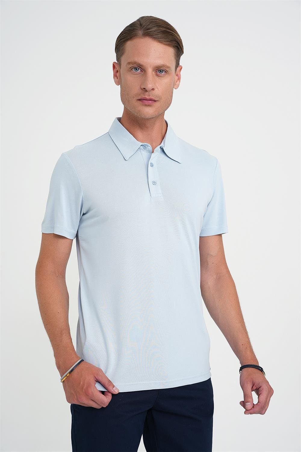 Ts 903 Comfort Fit Polo Yaka Modal Karışım Kısa Kol Casual Mavi Tişört