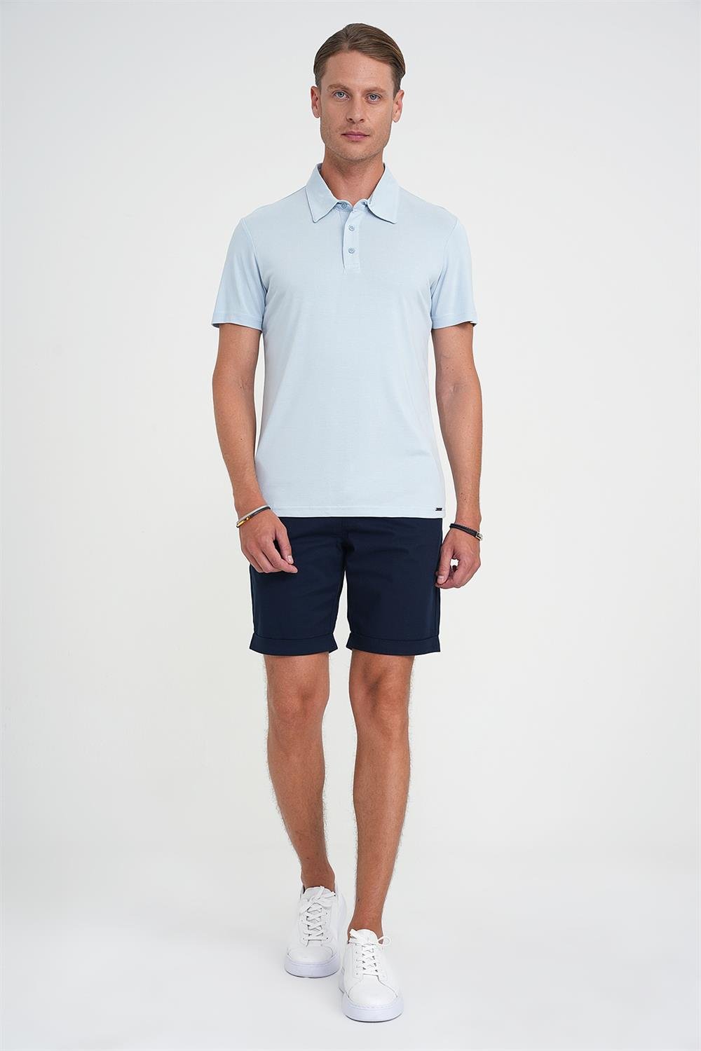 Ts 903 Comfort Fit Polo Yaka Modal Karışım Kısa Kol Casual Mavi Tişört