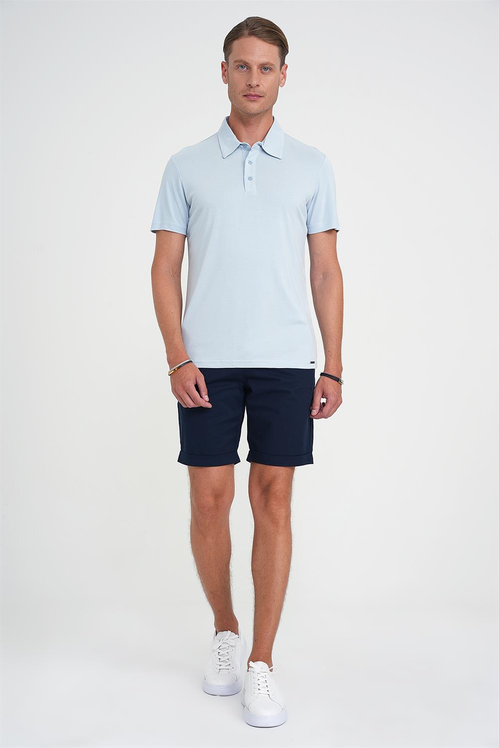 Ts 903 Comfort Fit Polo Yaka Modal Karışım Kısa Kol Casual Mavi Tişört