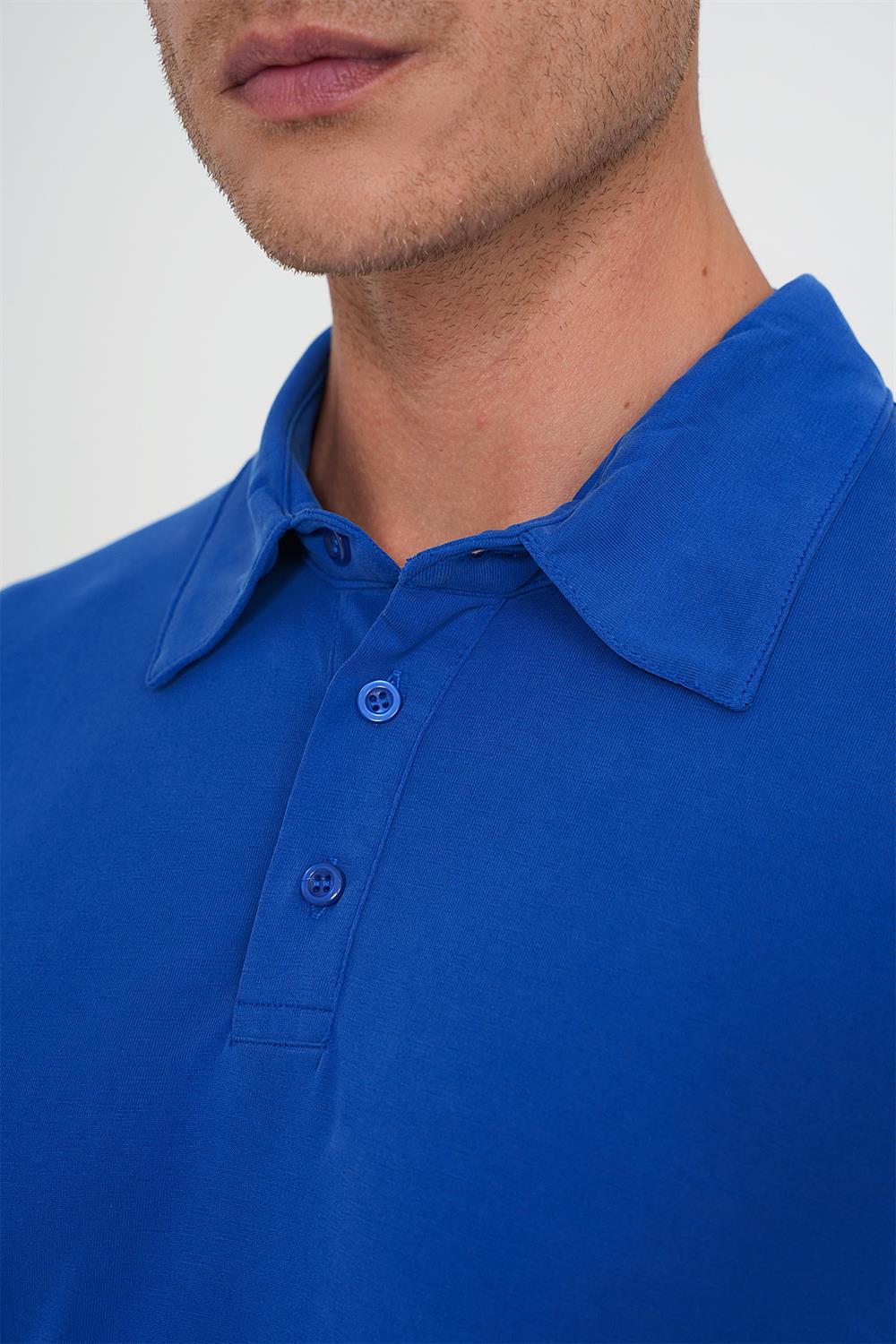 Ts 903 Comfort Fit Polo Yaka Modal Karışım Kısa Kol Casual Koyu Mavi Tişört