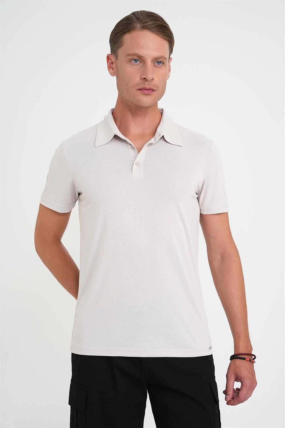 Ts 903 Comfort Fit Polo Yaka Modal Karışım Kısa Kol Casual Taş Tişört