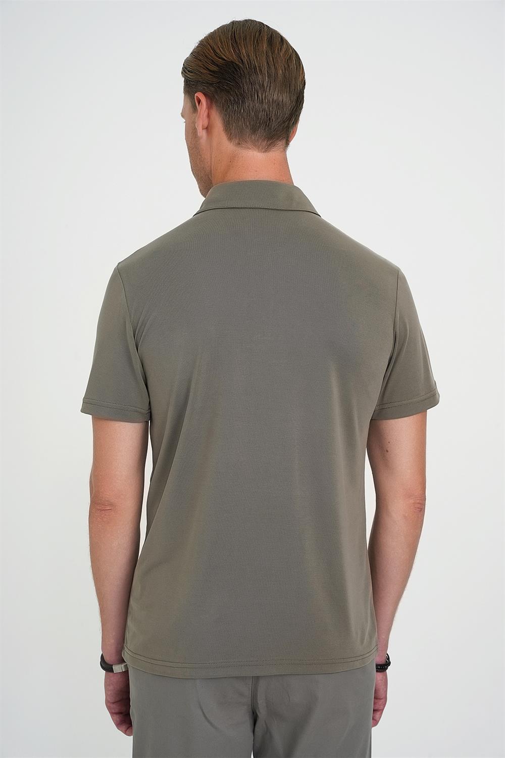 Ts 903 Comfort Fit Polo Yaka Modal Karışım Kısa Kol Casual Haki Tişört
