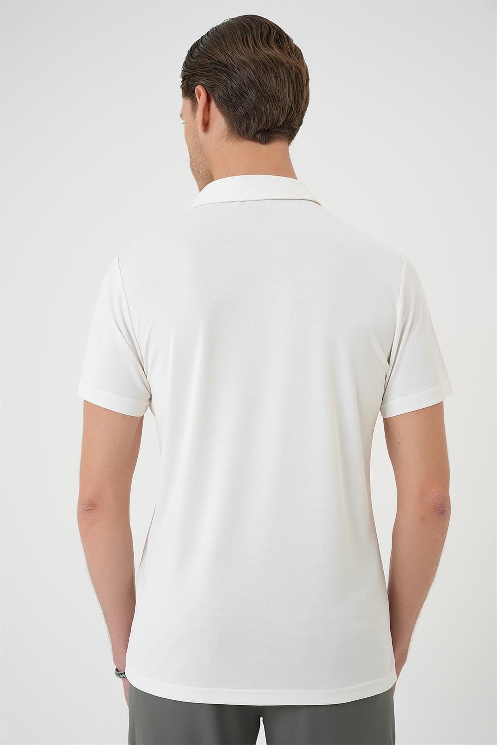 Ts 903 Comfort Fit Polo Yaka Modal Karışım Kısa Kol Casual Ekru Tişört