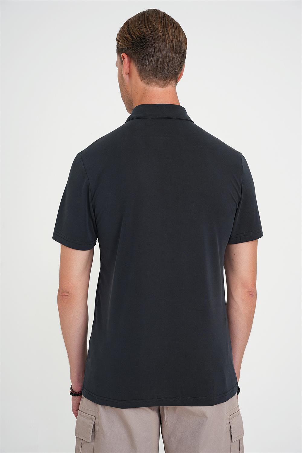 Ts 903 Comfort Fit Polo Yaka Modal Karışım Kısa Kol Casual Siyah Tişört
