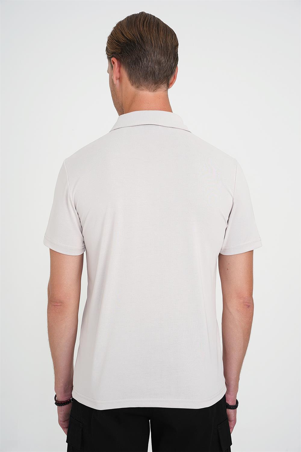 Ts 903 Comfort Fit Polo Yaka Modal Karışım Kısa Kol Casual Taş Tişört