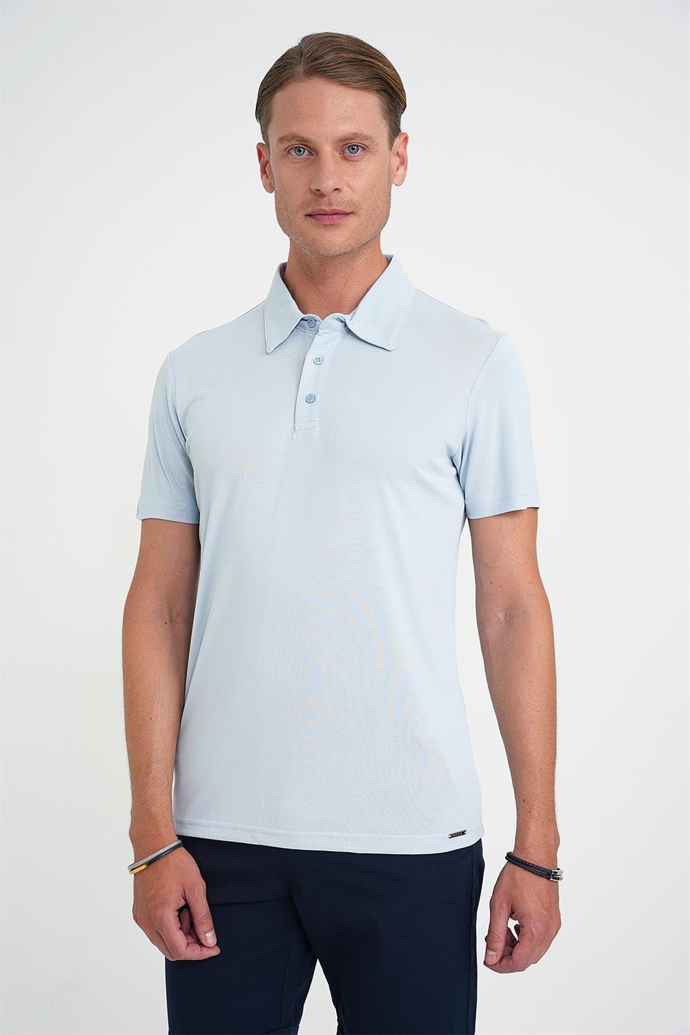Ts 903 Comfort Fit Polo Yaka Modal Karışım Kısa Kol Casual Mavi Tişört