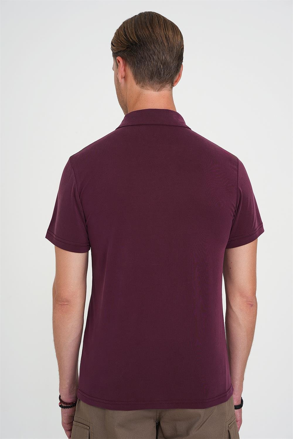 Ts 903 Comfort Fit Polo Yaka Modal Karışım Kısa Kol Casual Mürdüm Tişört