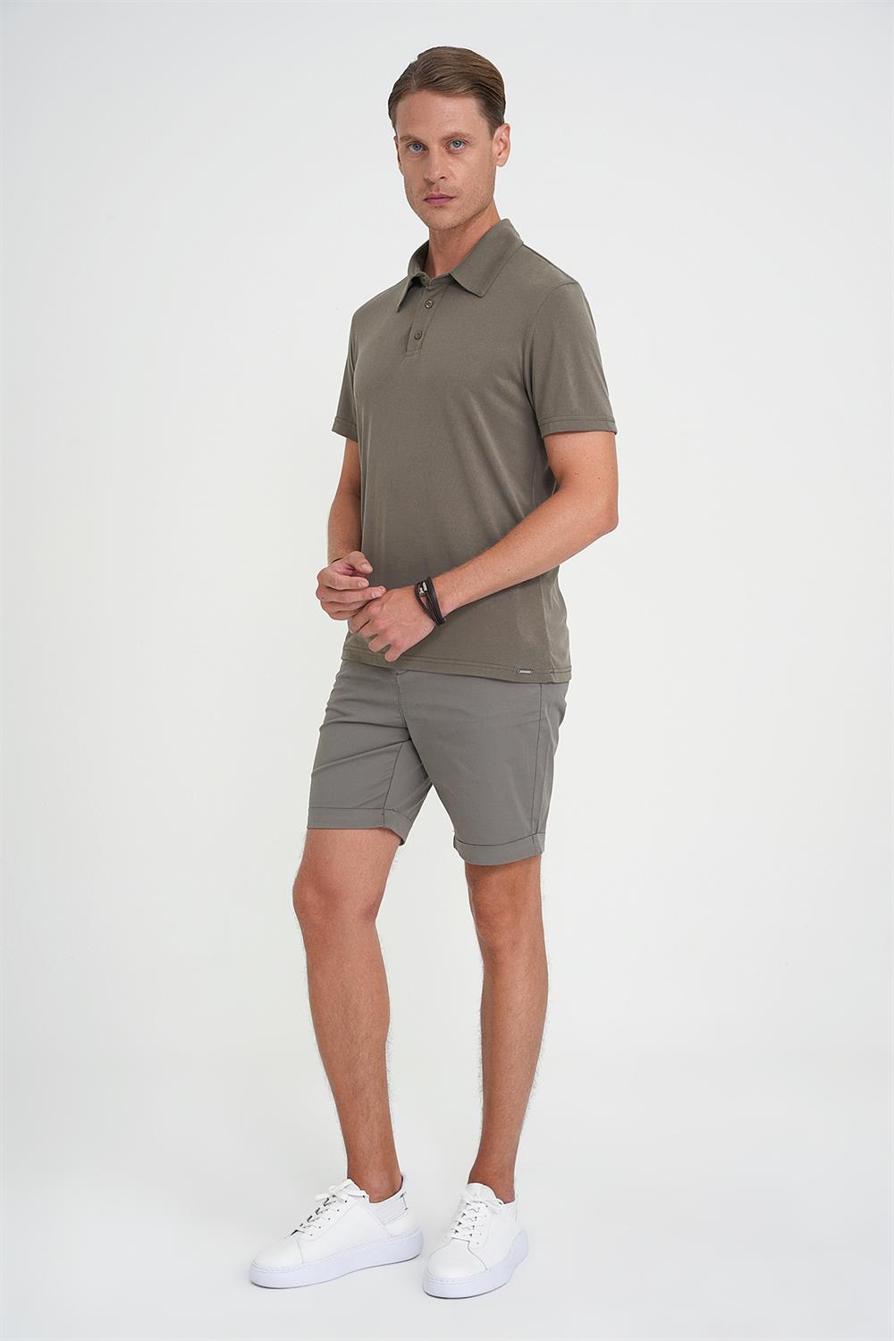 Ts 903 Comfort Fit Polo Yaka Modal Karışım Kısa Kol Casual Haki Tişört