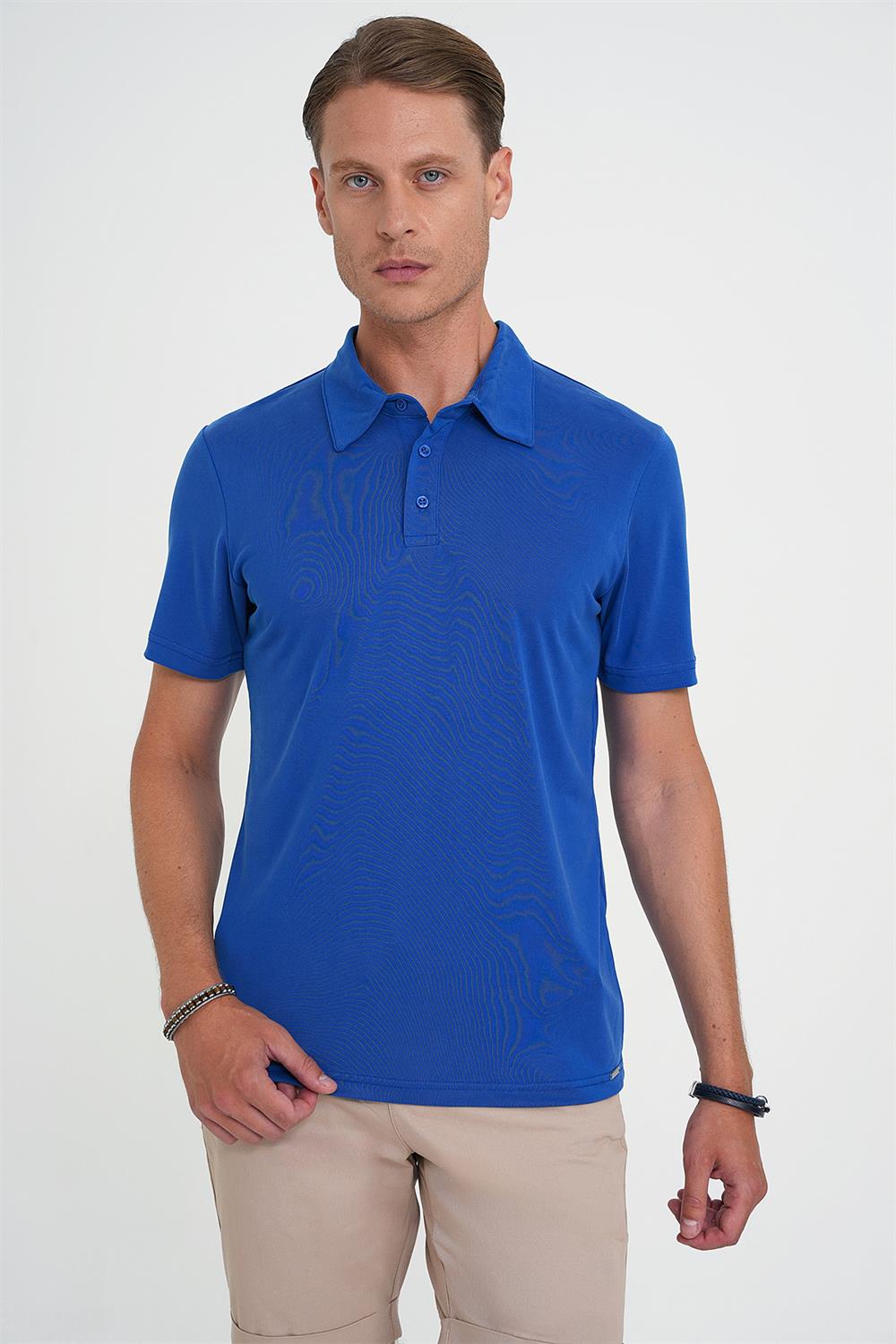 Ts 903 Comfort Fit Polo Yaka Modal Karışım Kısa Kol Casual Koyu Mavi Tişört