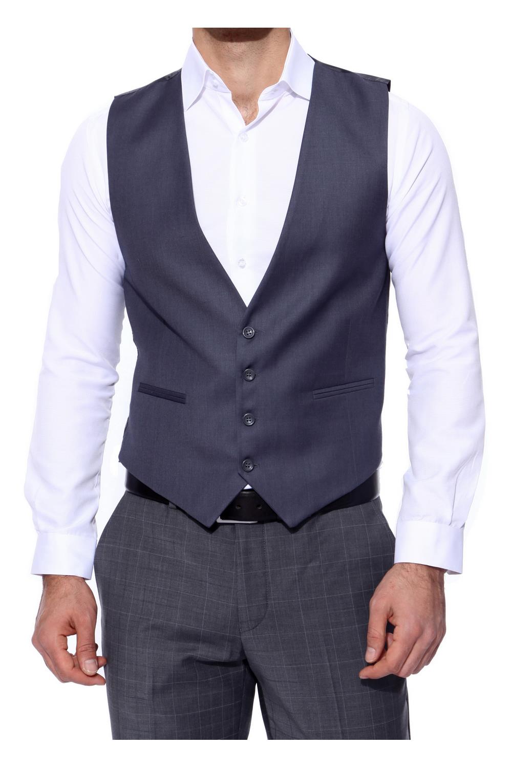 Y 102 Slim Fit Klasik Gri Yelek