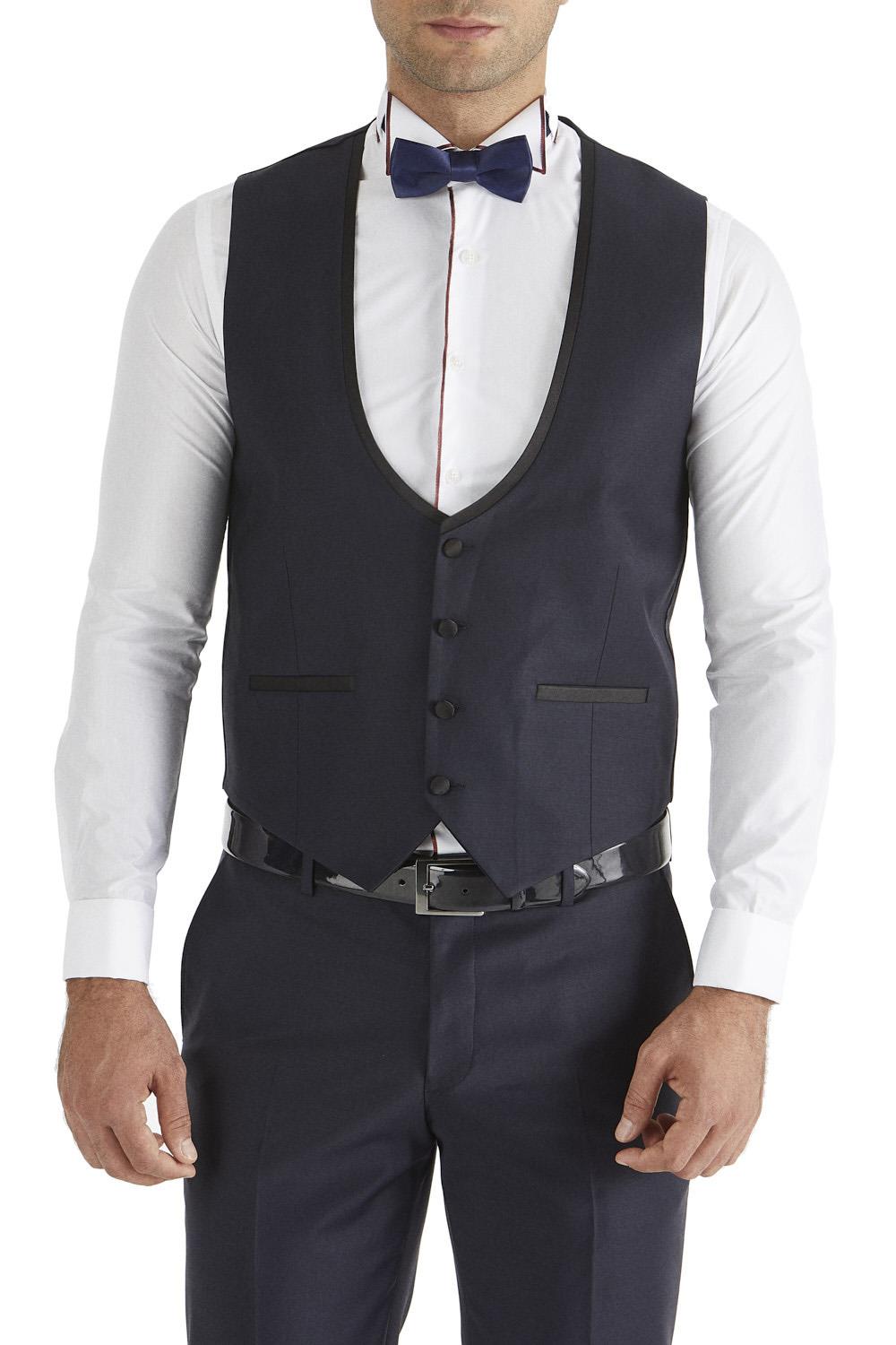 Y 120 Slim Fit Saten Biyeli Lacivert Damatlık Smokin Yelek