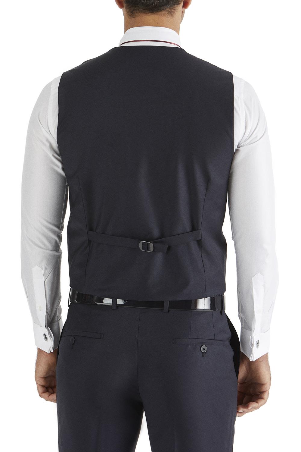 Y 120 Slim Fit Saten Biyeli Lacivert Damatlık Smokin Yelek