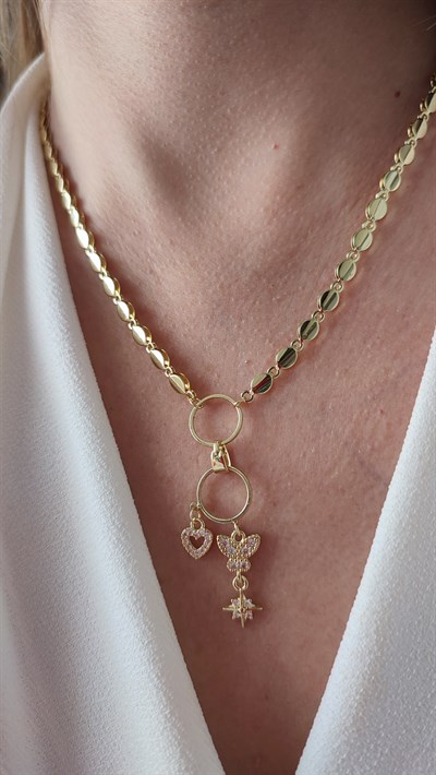 ÇELİK 14K CHARMLI KOLYE (48 cm)