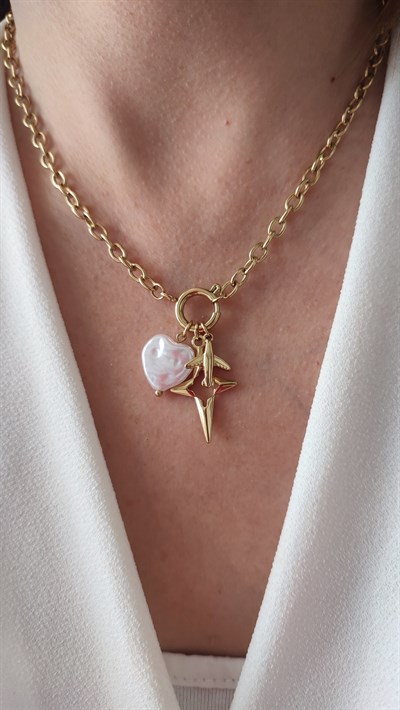 ÇELİK 14K CHARMLI ŞANS KOLYESİ (50 CM)