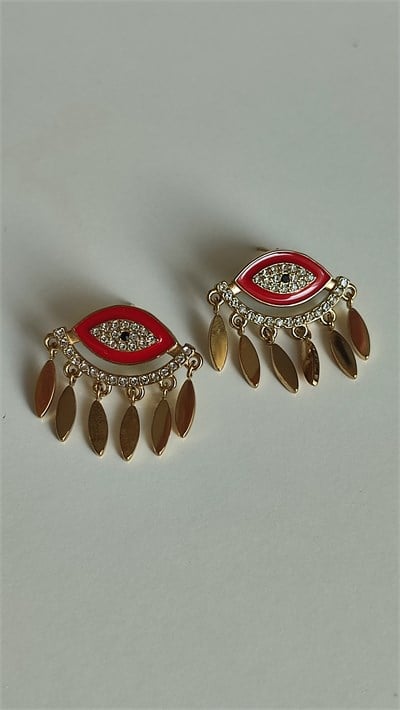 ÇELİK GOLD & KIRMIZI GÖZ KÜPE 