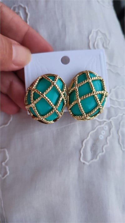 GOLD KAFESLİ TURKUAZ RENKLİ KÜPE 