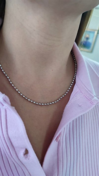 XP SİLVER İNCE DİSKO TOPU KOLYE (45 CM)