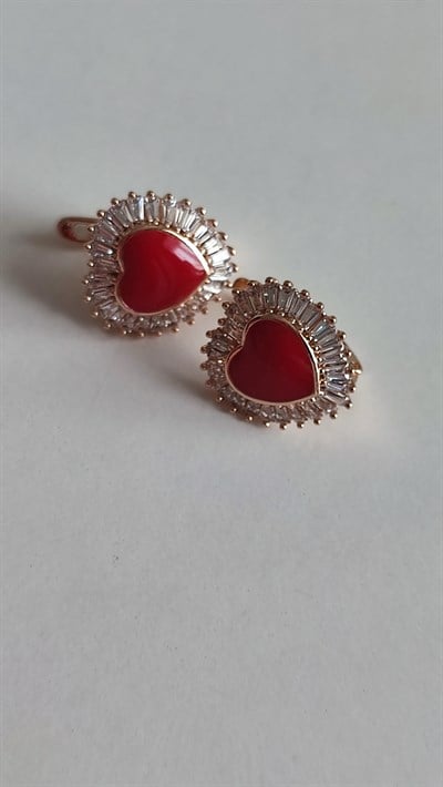 XP TAŞLI KIRMIZI KALP KÜPE 