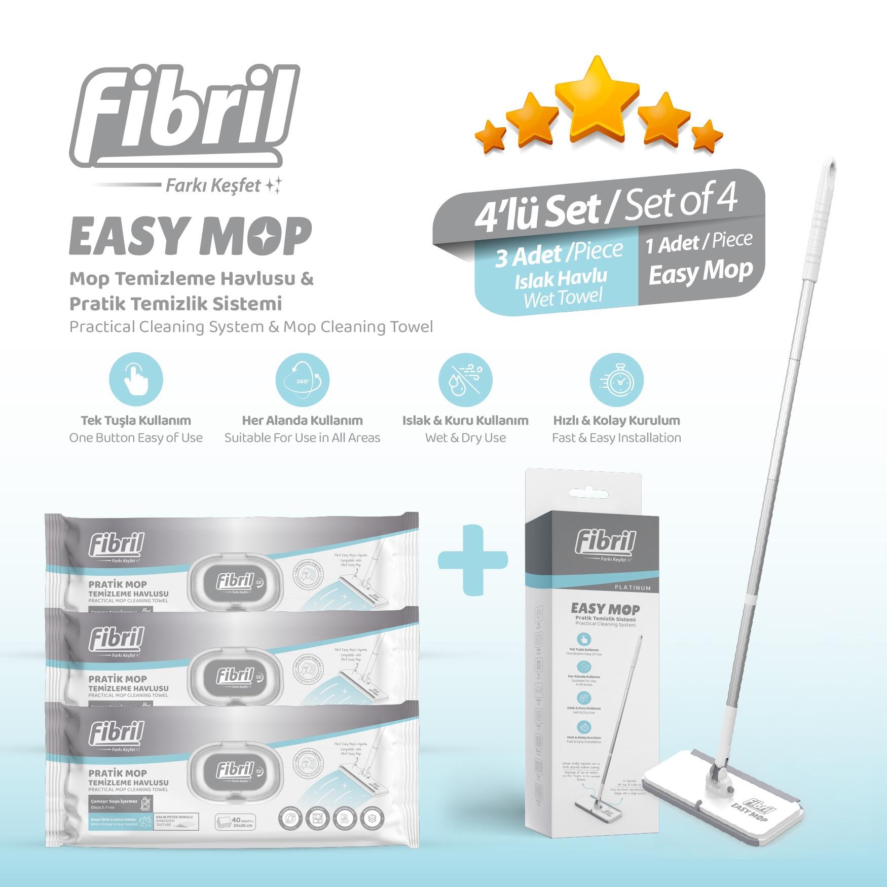 Temizlikte Yeni Nesil Kolaylık Fibril Easy Mop Pratik Temizlik Sistemi