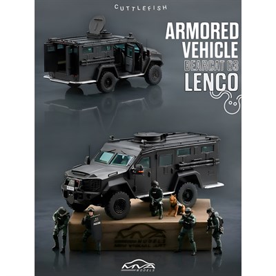 MINI VISUAL ART 1:64 Lenco BearCat G3 Armored Vehicle Black with figures