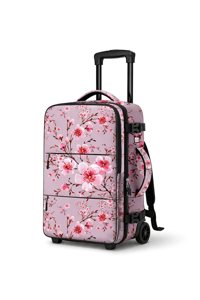 ✈️ WOYS TRAVEL Valize Gerek Bırakmayan Kabin Boy Pembe Çiçek Desenli Seyahat Çantası