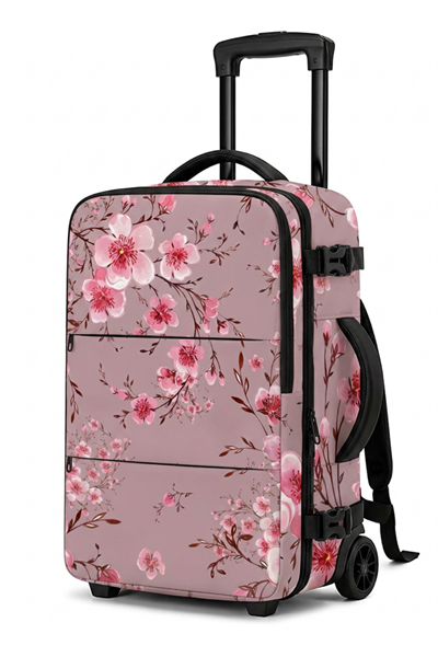 ✈️ WOYS TRAVEL Valize Gerek Bırakmayan Kabin Boy Pembe Çiçek Desenli Seyahat Çantası