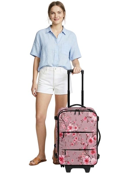 ✈️ WOYS TRAVEL Valize Gerek Bırakmayan Kabin Boy Pembe Çiçek Desenli Seyahat Çantası