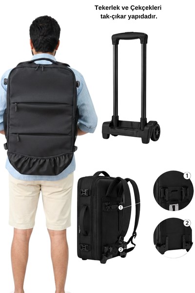 ✈️ WOYS TRAVEL Valize Gerek Bırakmayan Kabin Boy Siyah Renk Seyahat Çantası