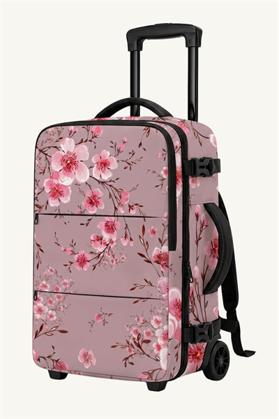 ✈️ WOYS TRAVEL Valize Gerek Bırakmayan Kabin Boy Pembe Çiçek Desenli Seyahat Çantası