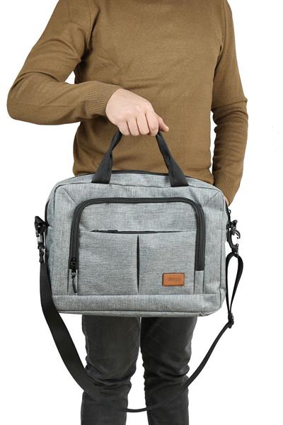 15.6 İNÇ Gri Renk Su Geçirmez Kumaş - Sünger Destekli Evrak Bilgisayar Notebook Laptop Çantası