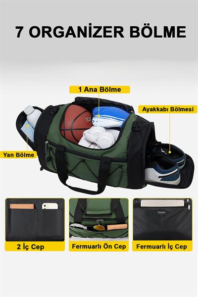 2 Yıl Garantili Organizer Spor Çantası - 7 Bölmeli Fitness GYM Çantası