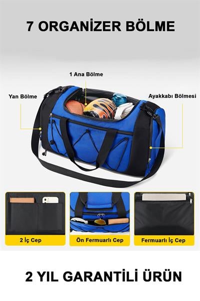 2 Yıl Garantili Organizer Spor Çantası - 7 Bölmeli Fitness GYM Çantası
