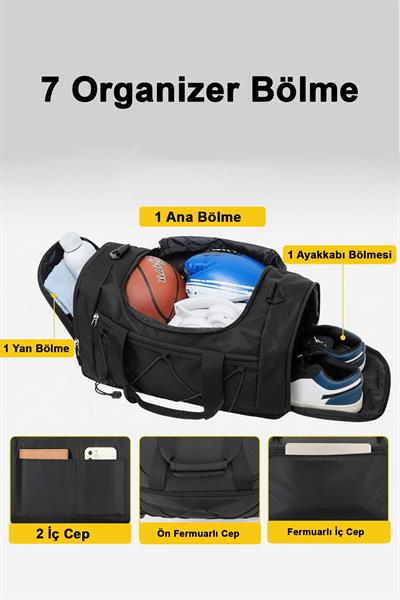 2 Yıl Garantili Organizer Spor Çantası - 7 Bölmeli Fitness GYM Çantası