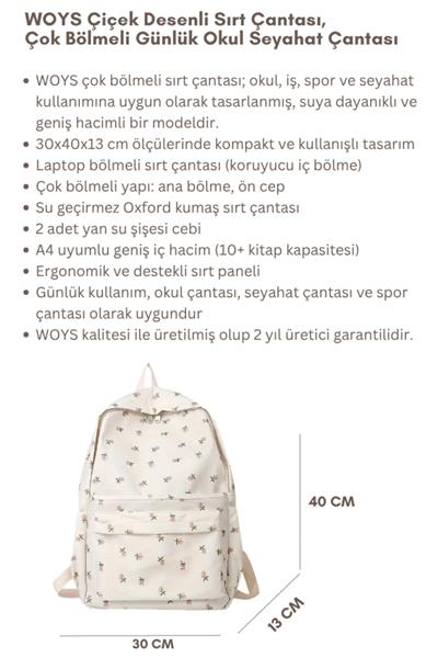 4 Bölmeli Geniş Ebatlı Çiçek Desenli Kadın Sırt Çantası - Günlük Kullanım Kadın Sırt Çantası