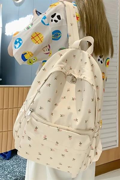 4 Bölmeli Geniş Ebatlı Çiçek Desenli Kadın Sırt Çantası - Günlük Kullanım Kadın Sırt Çantası