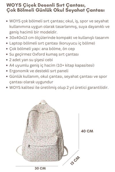 4 Bölmeli Geniş Ebatlı Desenli Kadın Sırt Çantası - Günlük Kullanım Kadın Sırt Çantası