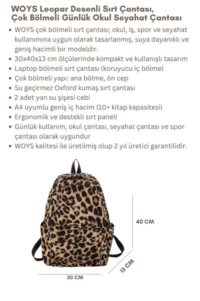 4 Bölmeli Geniş Ebatlı Leopar Desenli Kadın Sırt Çantası - Günlük Kullanım Kadın Sırt Çantası
