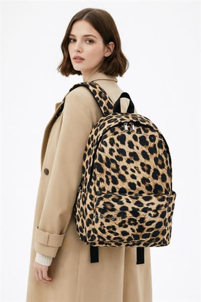 4 Bölmeli Geniş Ebatlı Leopar Desenli Kadın Sırt Çantası - Günlük Kullanım Kadın Sırt Çantası