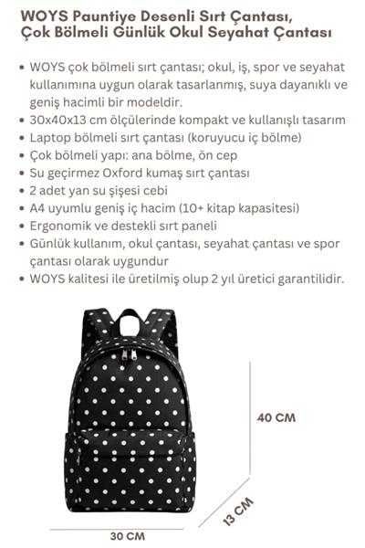 4 Bölmeli Geniş Ebatlı Puantiye Desenli Kadın Sırt Çantası - Günlük Kullanım Kadın Sırt Çantası