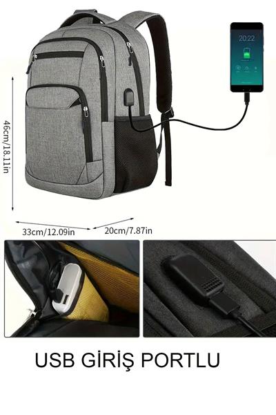 4 Bölmeli USB Portlu Business ve Seyahat Kullanım İçin Sırt Çantası