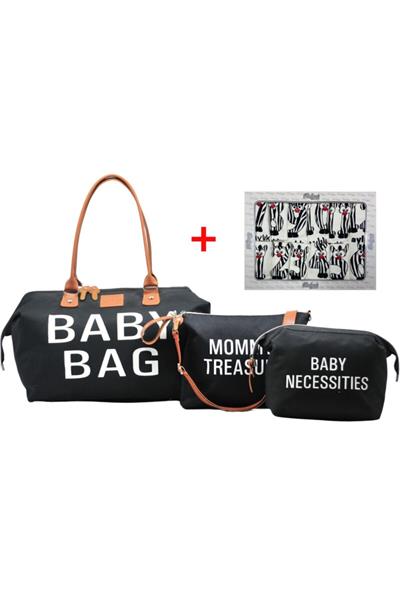Baby Bag Tasarım 3 Lü Set Siyah Anne Bebek Bakım Ve Kadın Çantası