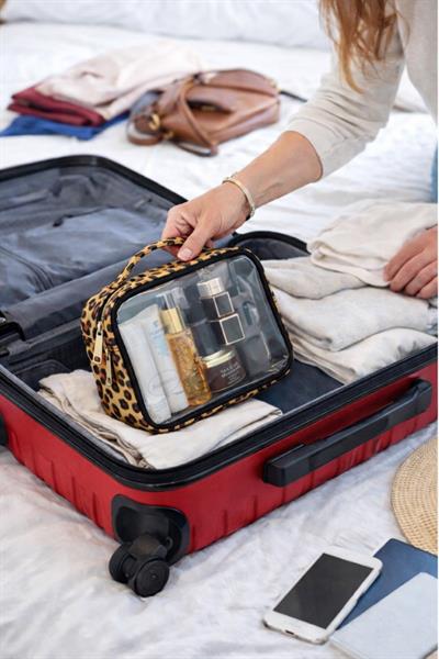 Kadın 3 Adet Leopar Desen Şeffaf Seyahat Makyaj Çantası Şeffaf Makyaj Çantası