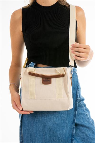 Woys Kadın Siyah Kanvas Çapraz Askılı Mini The Tote Bag El Omuz Çanta
